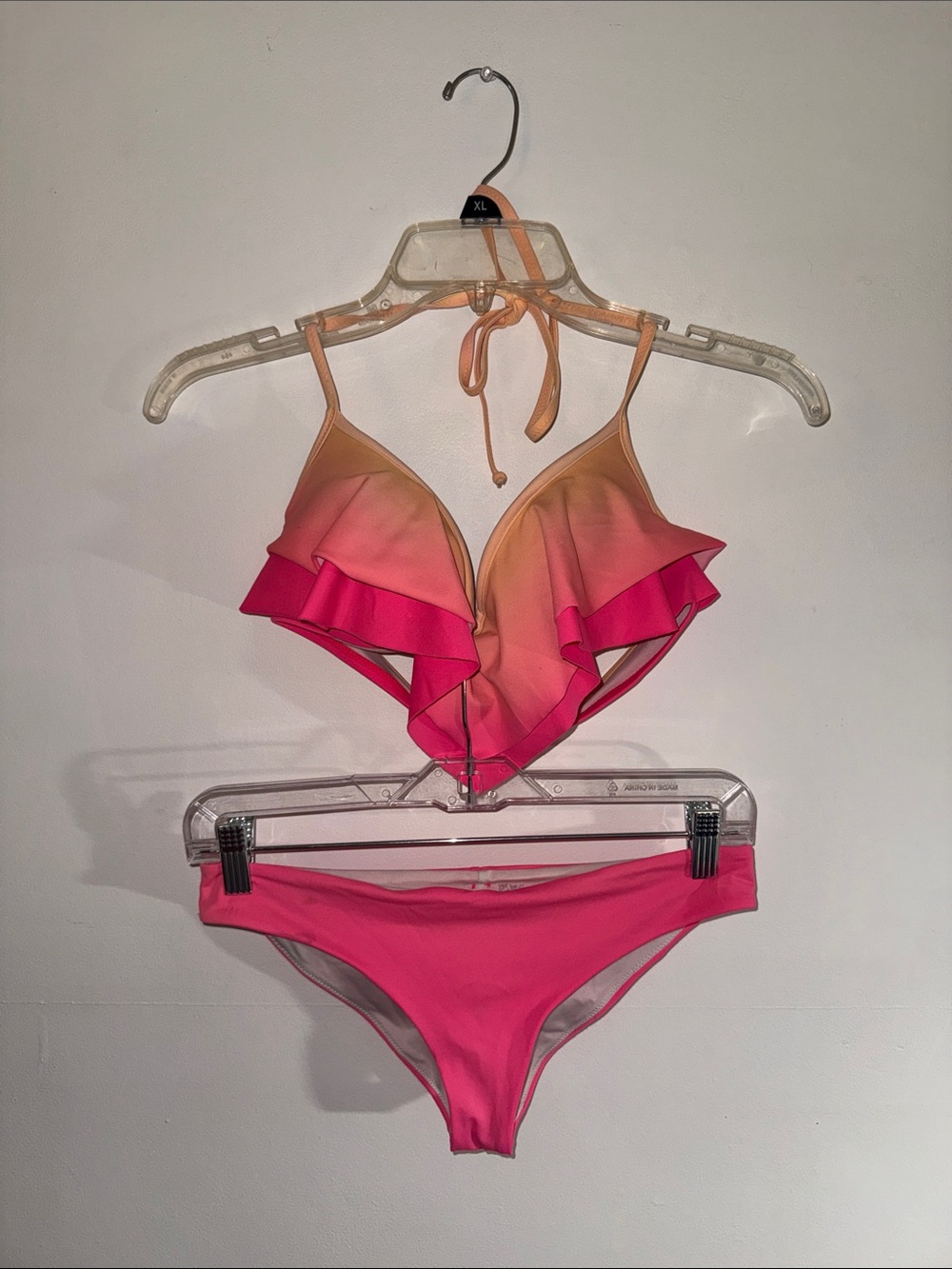 PINK Victoria's Secret Pink-to-Peach Ruffle Triangle Bikini set